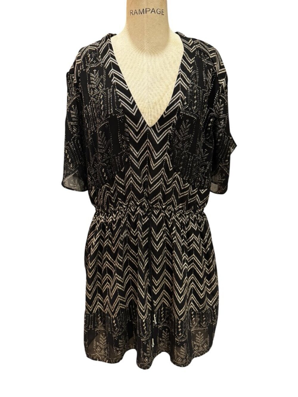 Free People Love My Chaos Dress Black Gold Foil Mini Boho Medium